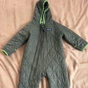Patagonia Olive Quilted Baby Snowsuit